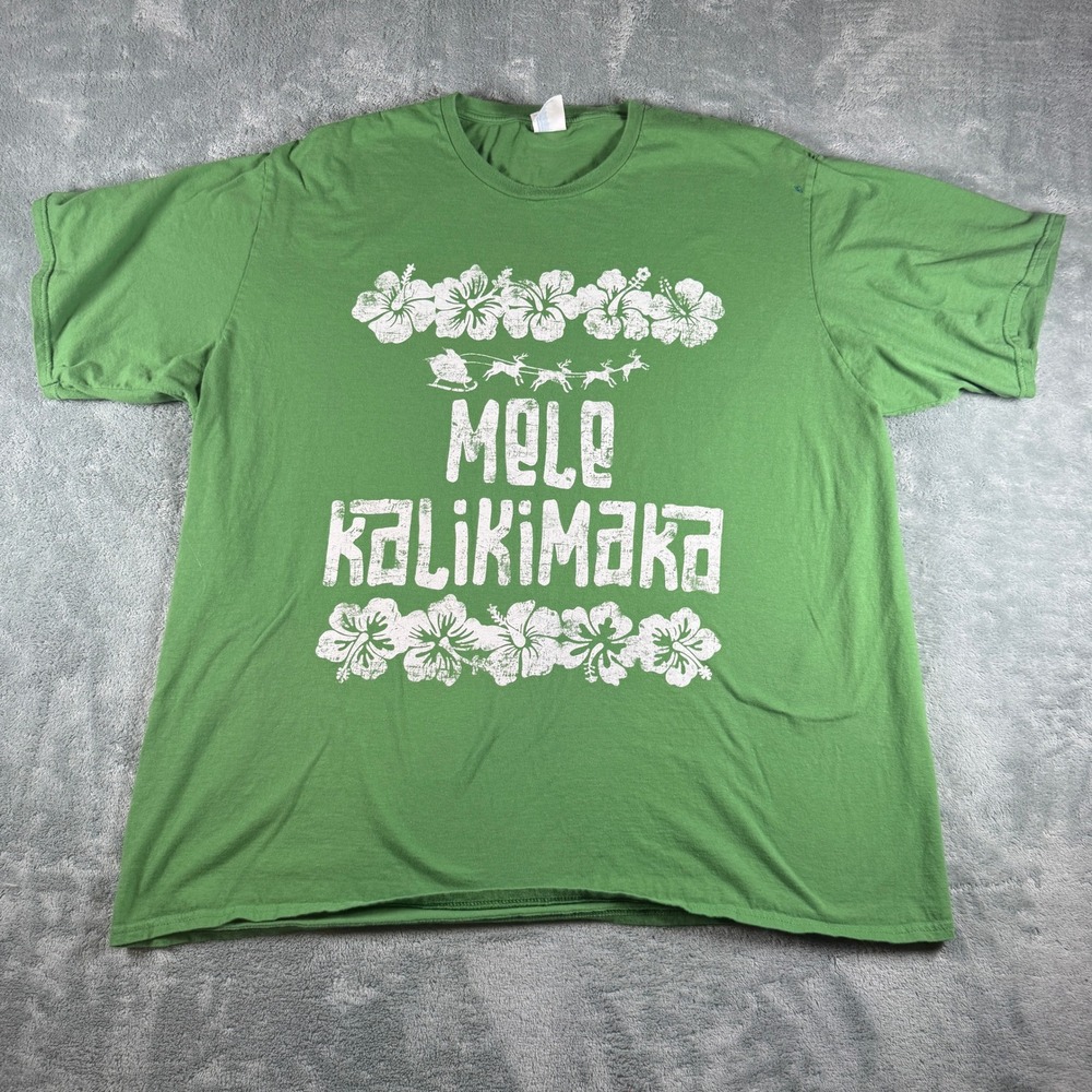 Port & Company Mens Mele Kalikimaka Christmas T-Shirt Green‎ 3XL Tropical Santa
